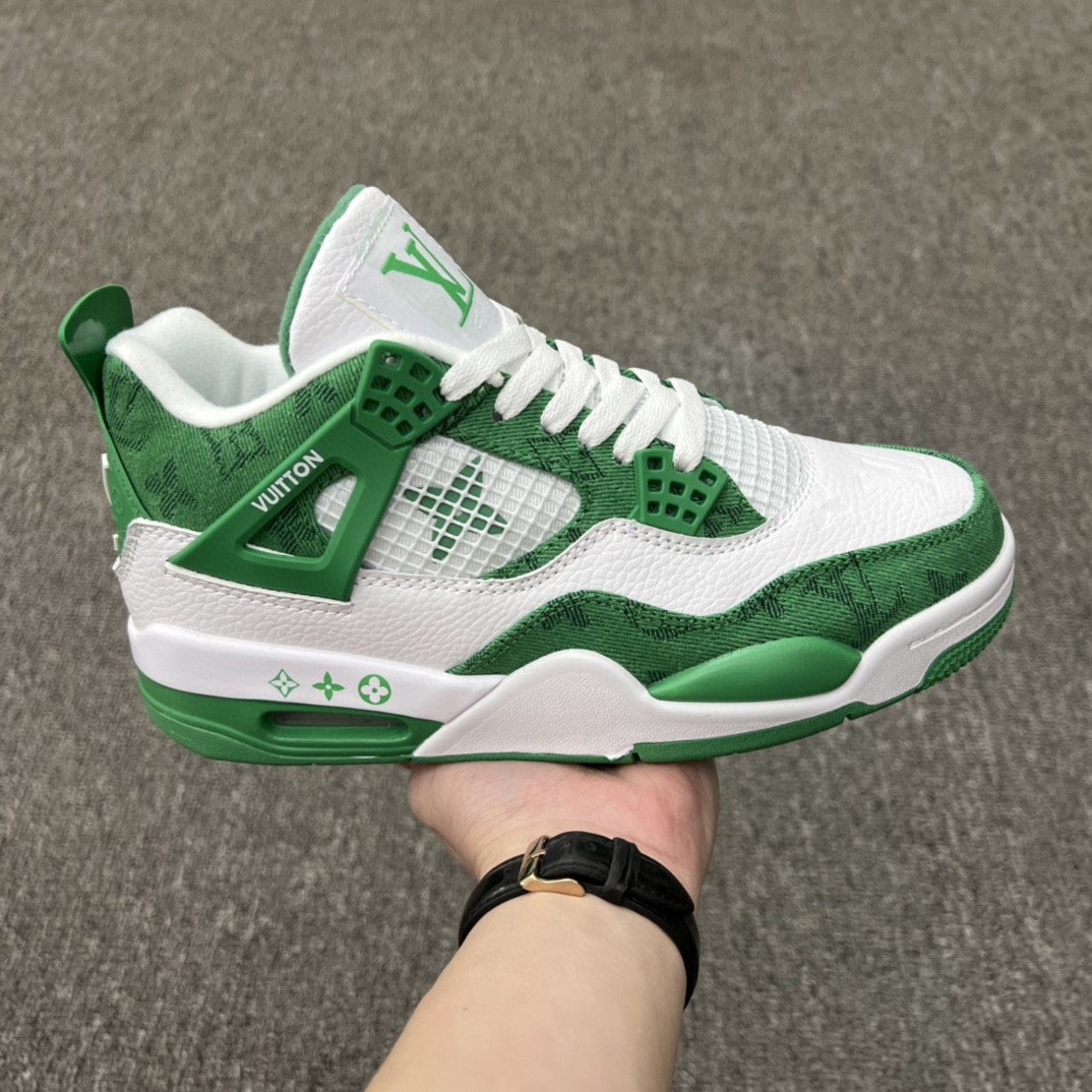 Men's Running weapon Air Jordan 4 Louis Vuitton x White/Green Shoes 0146